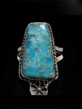 Sterling Silver Copper Turquoise Statement Ring Size 8 Southwestern Artisan